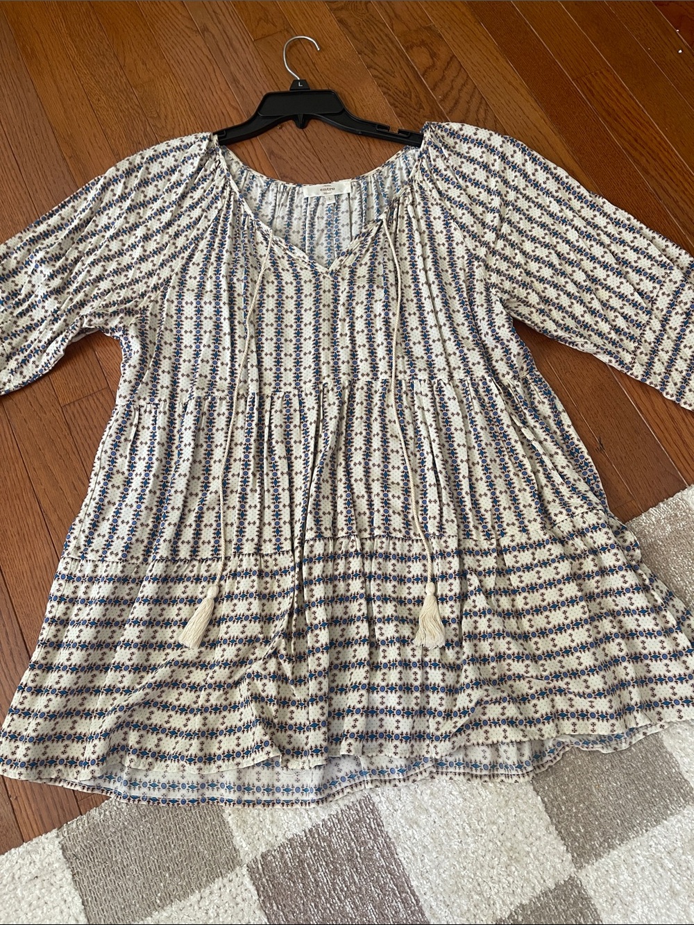 entro Cream and Navy Patterned Boho Tunic Top